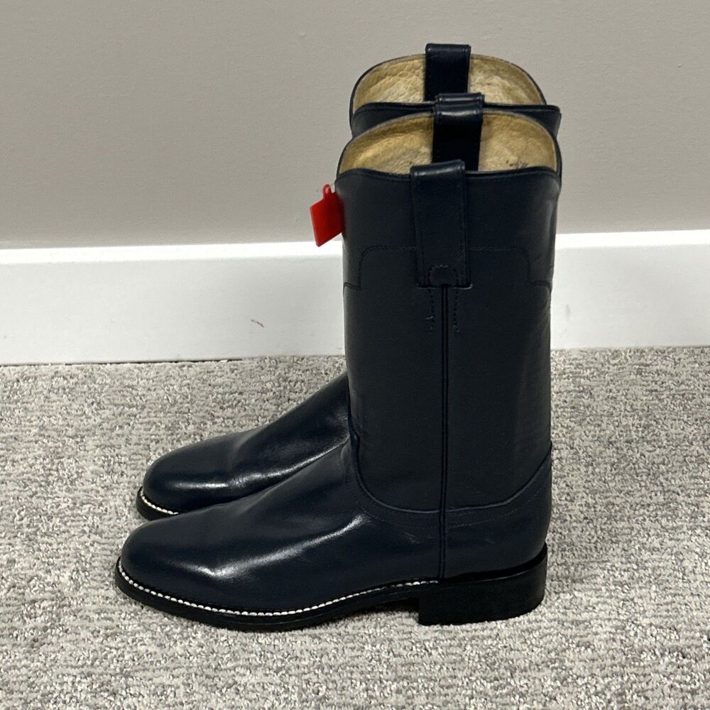 Tony Lama Roper Boots Womens 4.5 B Blue Gray Model 7502 All Leather Inner Upper - Picture 4 of 11